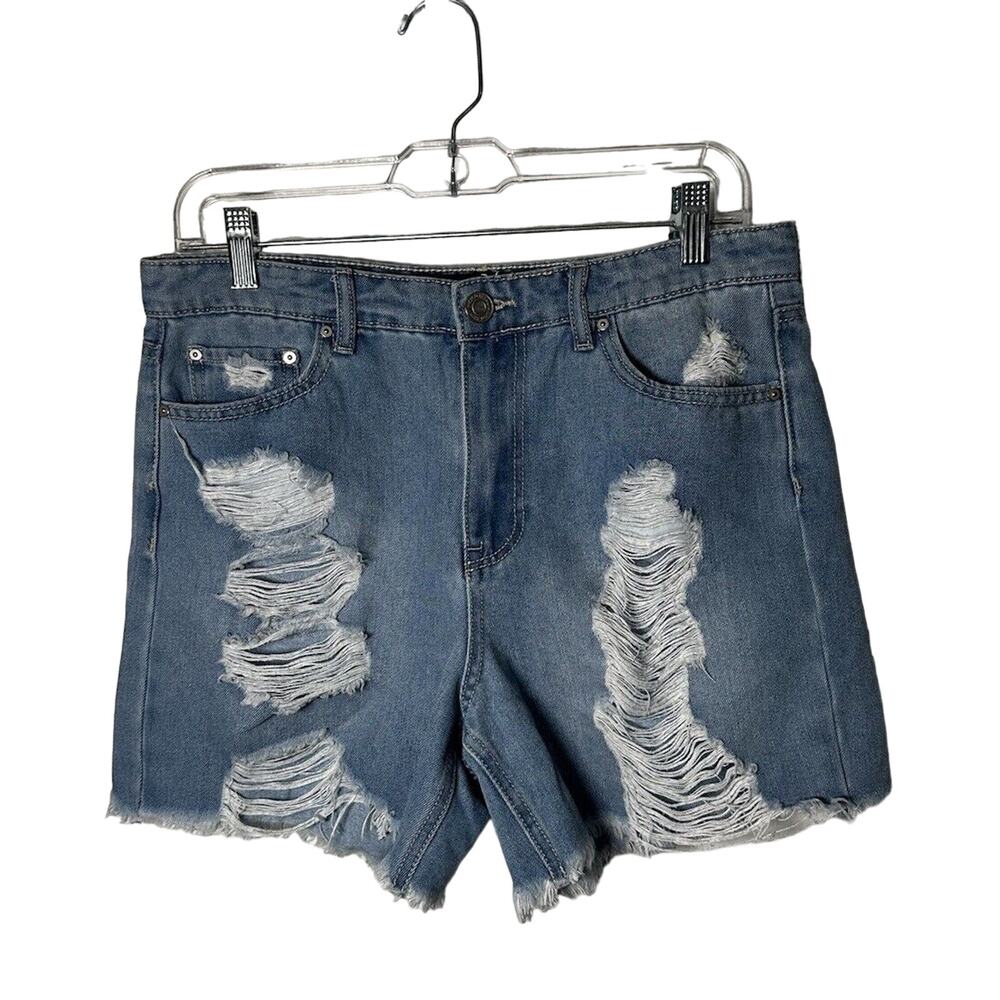 Indigo Rain Jean Shorts High Rise‎ Cutoffs Distressed Juniors 9/28